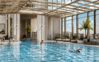 Bể bơi bốn mùa hiện đại tại Sun Group Cầu Giấy mang đến không gian thư giãn làn nước mát lành lý tưởng cho cả gia đình, bất kể thời tiết đông lạnh hay mùa hè oi bức giữa lòng thủ đô.