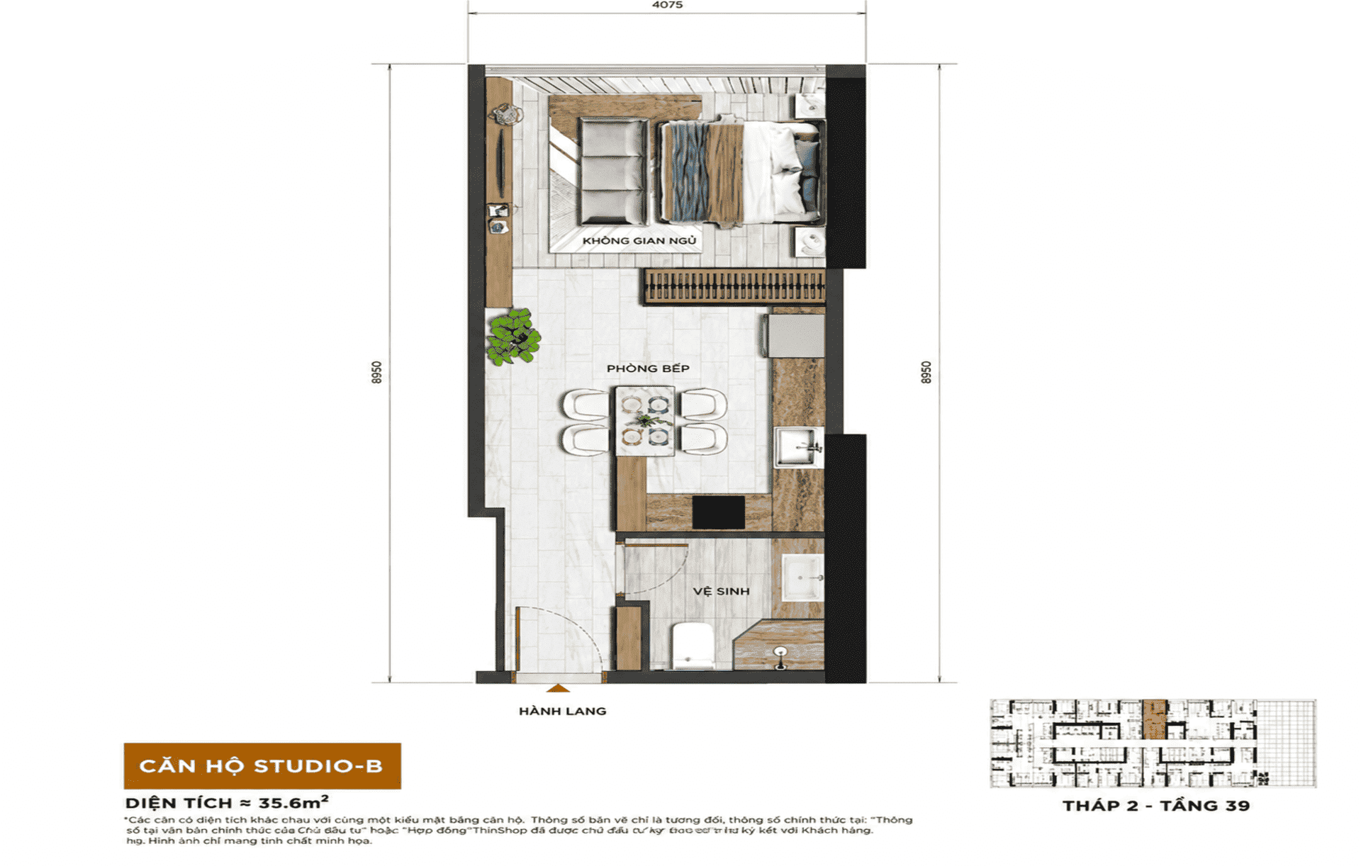 Layout thiết kế căn hộ cao cấp Studio tại dự án Sun Group Cầu Giấy.