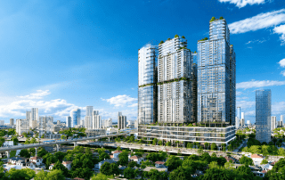 Phối cảnh tổng thể từ trên cao của dự án Sun Group Cầu Giấy tái hiện một biểu tượng kiến trúc hiện đại, sang trọng, nổi bật giữa lòng quận đô thị sầm uất với quy mô quy hoạch vô cùng đồng bộ.