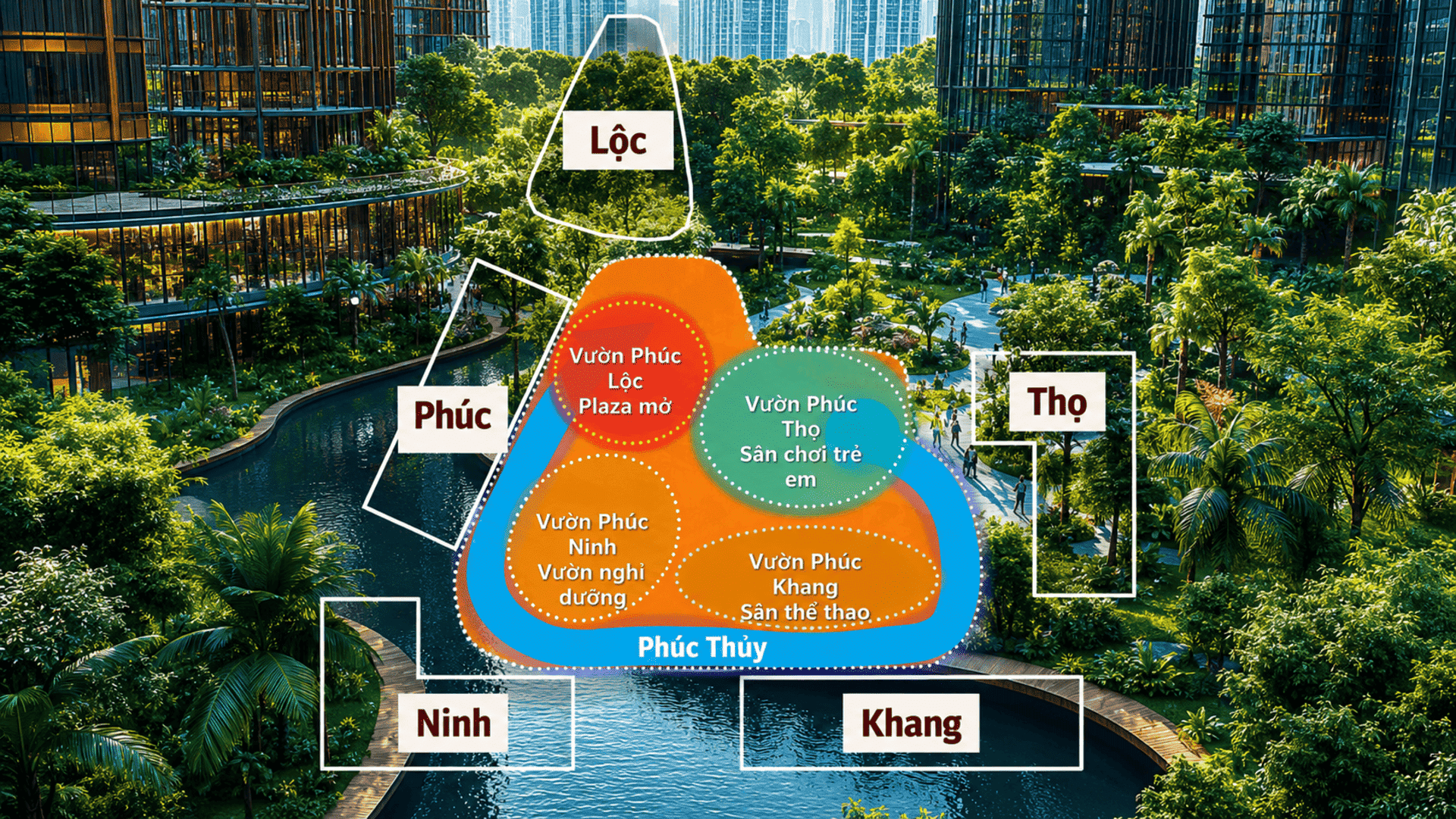 Vườn Phúc Lộc mang đến không gian xanh phong thủy hài hòa, lan tỏa nguồn sinh khí tốt lành, tài lộc dồi dào và bình an cho cư dân.